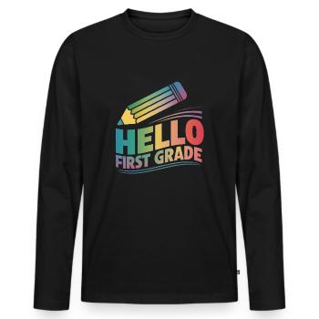 Hello First Grade - Männer Premium Bio Langarmshirt - Schwarz - Vorne - Nico (187cm)