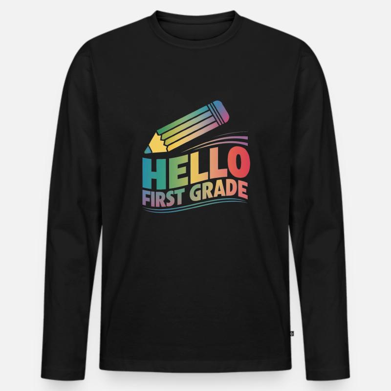 Hello First Grade - Männer Premium Bio Langarmshirt - Schwarz