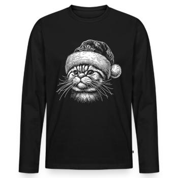 Chat de Noël Chat Avec Chapeau de Père Noël - T-shirt manches longues Premium bio Homme - noir - Devant - Nico (187cm)