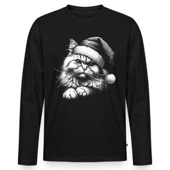 Chat de Noël avec chapeau de Père Noël - T-shirt manches longues Premium bio Homme - noir - Devant - Nico (187cm)