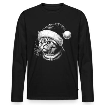 Drôle de chat avec chapeau de Noël - T-shirt manches longues Premium bio Homme - noir - Devant - Nico (187cm)