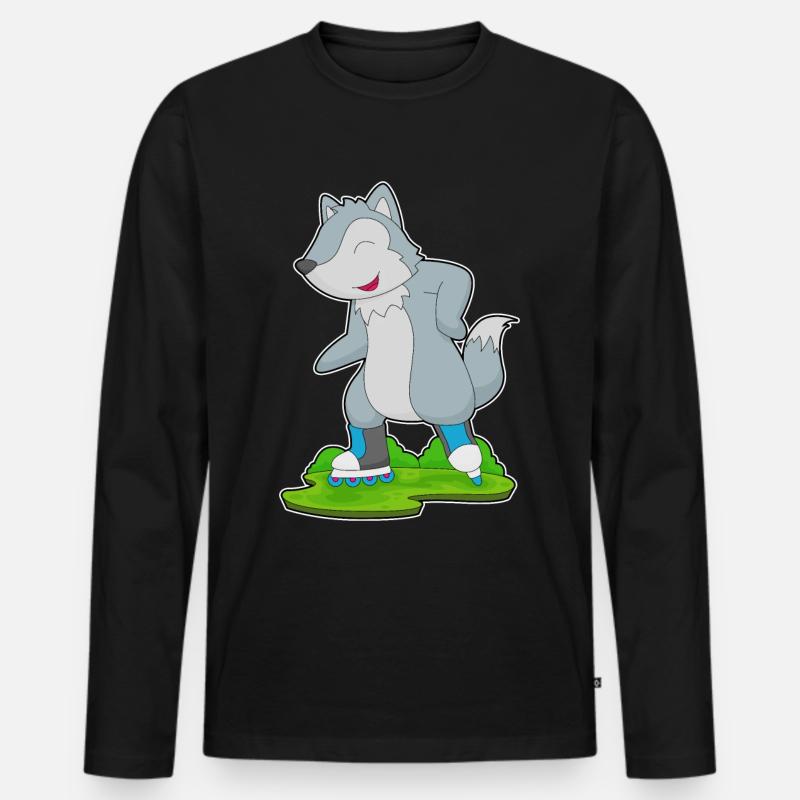 Wolf Inline skating Rollschuhe - Männer Premium Bio Langarmshirt - Schwarz