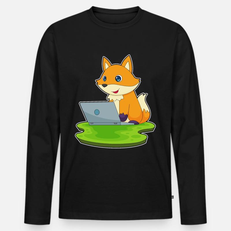 Fuchs Laptop - Männer Premium Bio Langarmshirt - Schwarz