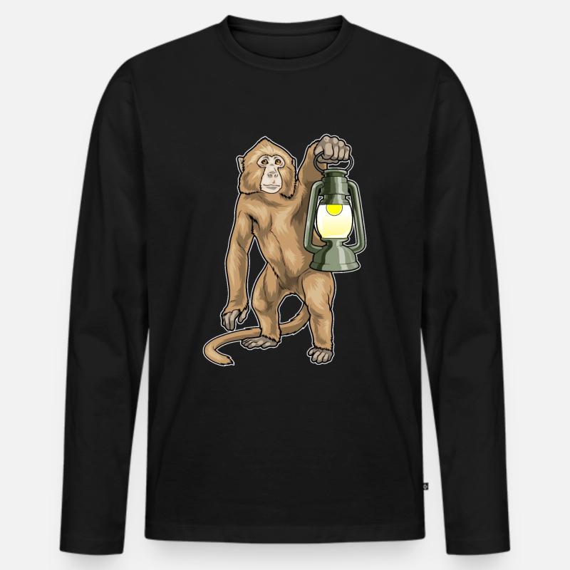 Affe Laterne - Männer Premium Bio Langarmshirt - Schwarz