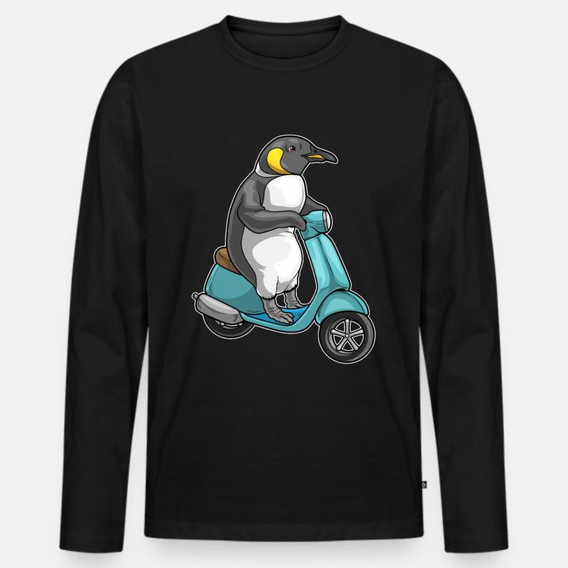 Pinguin Motorroller - Männer Premium Bio Langarmshirt - Schwarz
