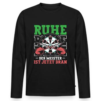 Ruhe Der Meister Ist Jetzt Dran Dartspieler - Männer Premium Bio Langarmshirt - Schwarz - Vorne - Nico (187cm)
