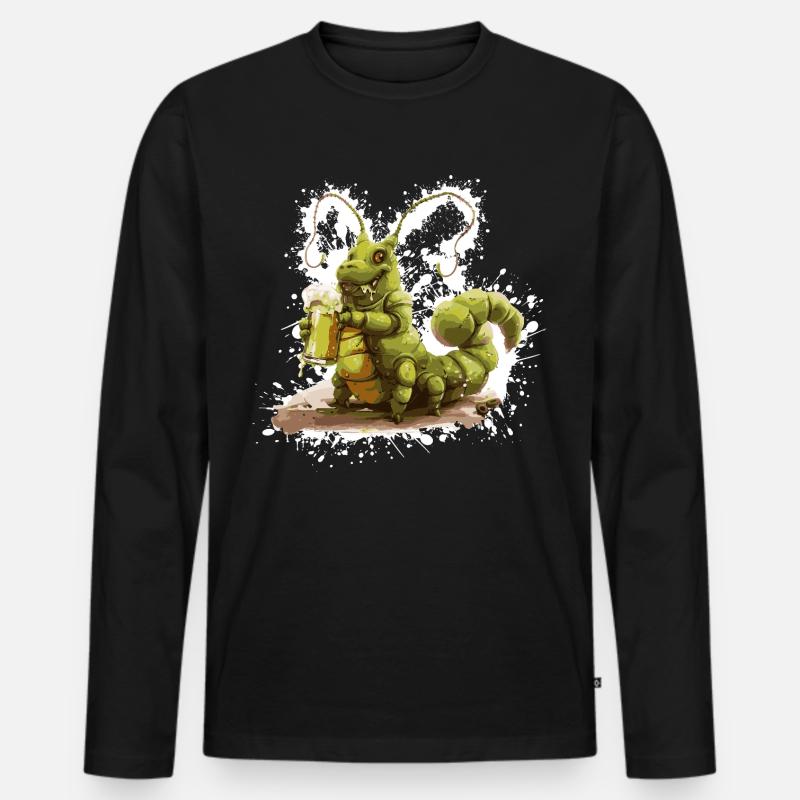 Wurm Bier Lustig - Männer Premium Bio Langarmshirt - Schwarz
