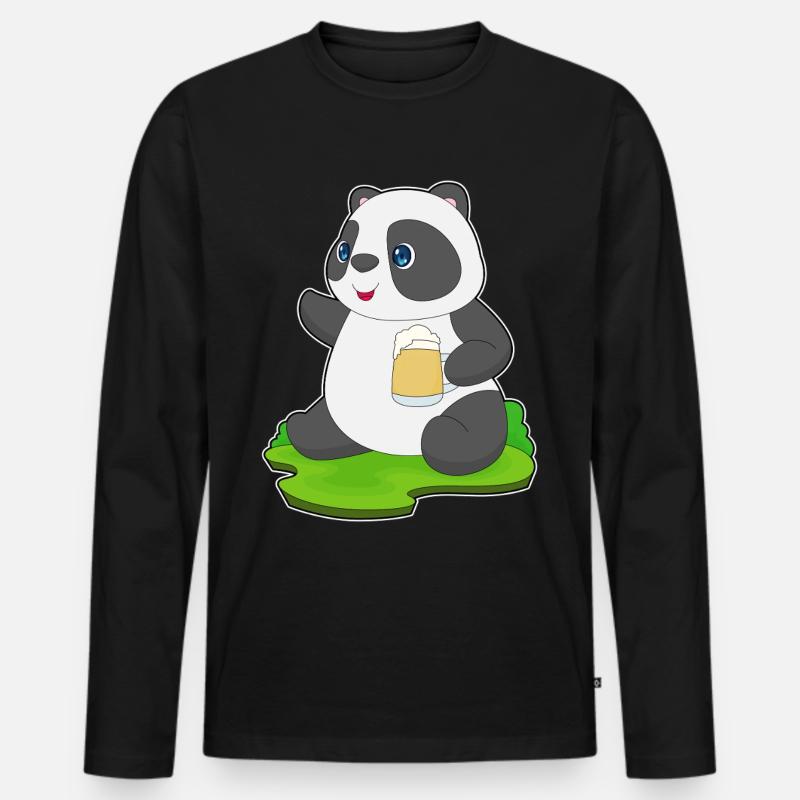 Panda Bier - Männer Premium Bio Langarmshirt - Schwarz