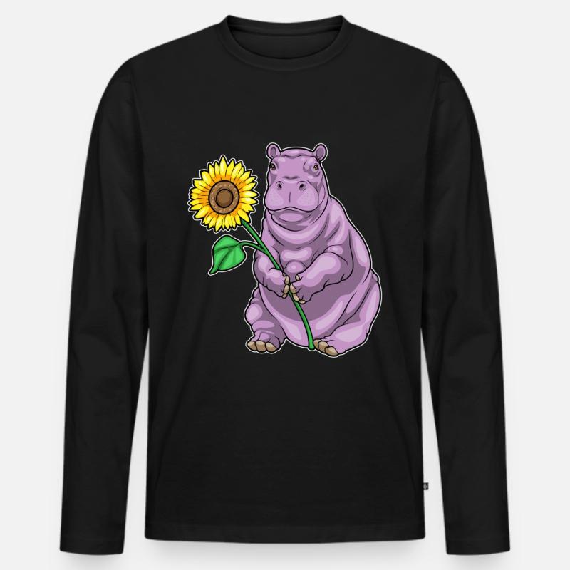 Nilpferd Sonnenblume Blumen - Männer Premium Bio Langarmshirt - Schwarz