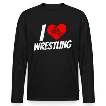I love wrestling wrestling wrestling wrestling - Men's Premium Organic Long Sleeve Shirt - black - Front - Nico (187cm)