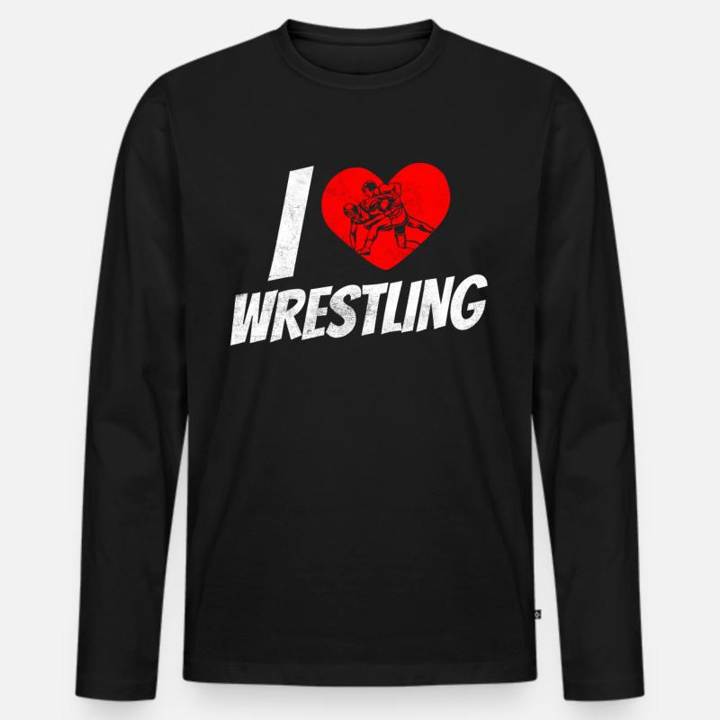 Ich Liebe Wrestling Ringer Ringen Ringkampf - Männer Premium Bio Langarmshirt - Schwarz