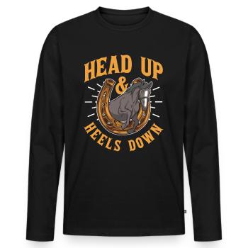 La tête en haut et les talons vers le bas Cavalier Équitation - T-shirt manches longues Premium bio Homme - noir - Devant - Nico (187cm)