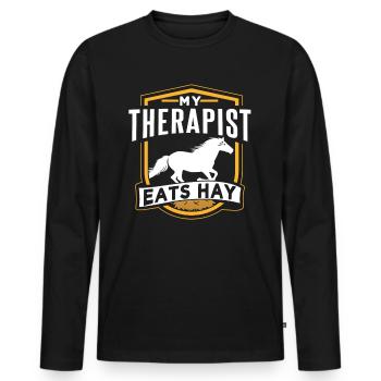 Mein Therapeut Frisst Heu Reiten Reiter Pferd - Männer Premium Bio Langarmshirt - Schwarz - Vorne - Nico (187cm)