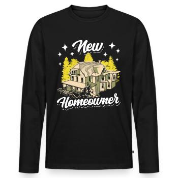 Maison neuve Propriétaire Propriétaire Propriétaire Propriétaire - T-shirt manches longues Premium bio Homme - noir - Devant - Nico (187cm)
