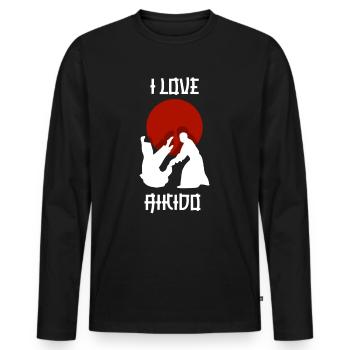 J’adore les arts martiaux de l’Aïkido combattant d’arts martiaux - T-shirt manches longues Premium bio Homme - noir - Devant - Nico (187cm)