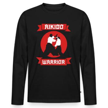 Aikido Guerrier Combattant Arts Martiaux Arts Martiaux Arts Martiaux - T-shirt manches longues Premium bio Homme - noir - Devant - Nico (187cm)