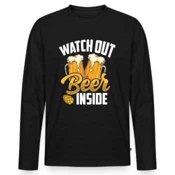 Vorsicht Bier Drinnen Trinken Beer Inside Trinker - Männer Premium Bio Langarmshirt - Schwarz - Vorne - Nico (187cm)