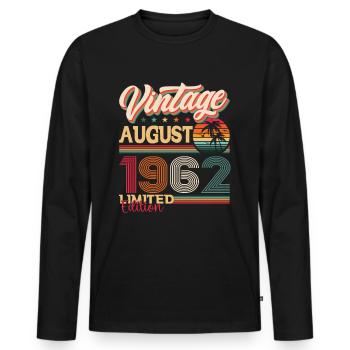 Vintage 1962 August 60th Birthday Gift Fun - Men's Premium Organic Long Sleeve Shirt - black - Front - Nico (187cm)