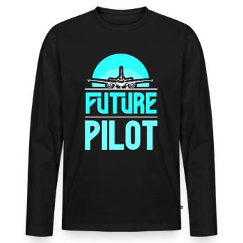 Futur pilote de petit avion jet avion léger - T-shirt manches longues Premium bio Homme - noir - Devant - Nico (187cm)