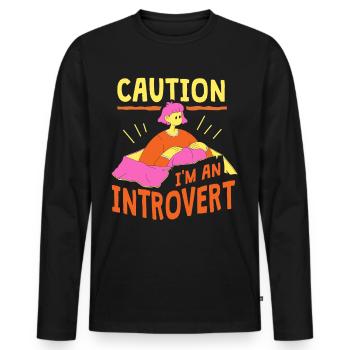 Attention Je suis un introverti timide - T-shirt manches longues Premium bio Homme - noir - Devant - Nico (187cm)