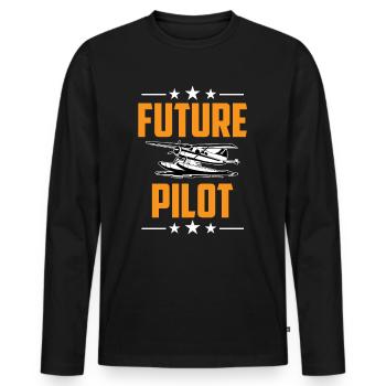 Futur pilote d’avion léger Petit avion Jet - T-shirt manches longues Premium bio Homme - noir - Devant - Nico (187cm)