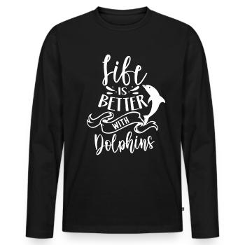 Das Leben Ist Besser Mit Delfinen Delfine Delfin - Männer Premium Bio Langarmshirt - Schwarz - Vorne - Nico (187cm)