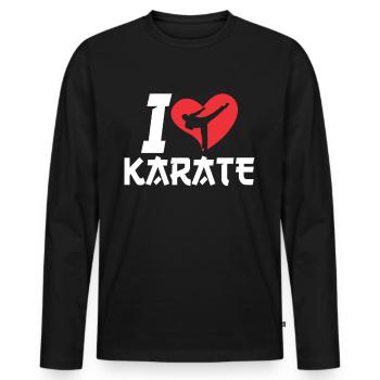J’adore les arts martiaux de combat de karaté arts martiaux - T-shirt manches longues Premium bio Homme - noir - Devant - Nico (187cm)
