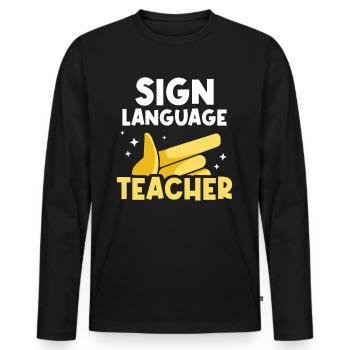Gebärdensprache Lehrer Gestik Gebärden Awareness - Männer Premium Bio Langarmshirt - Schwarz - Vorne - Nico (187cm)