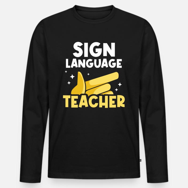 Gebärdensprache Lehrer Gestik Gebärden Awareness - Männer Premium Bio Langarmshirt - Schwarz