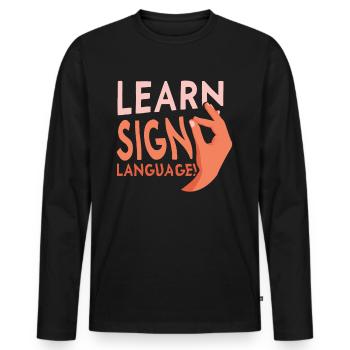 Gebärdensprache Lernen Gebärden Awareness Gestik - Männer Premium Bio Langarmshirt - Schwarz - Vorne - Nico (187cm)