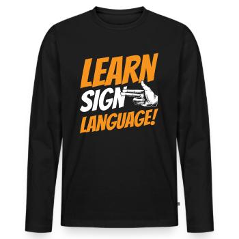 Learn Sign Language Awareness Gestures Signs - Men's Premium Organic Long Sleeve Shirt - black - Front - Nico (187cm)
