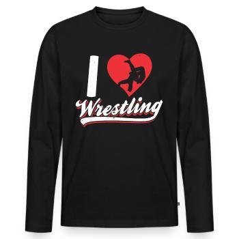 I Love Wrestling Wrestling Wrestling Wrestling - Men's Premium Organic Long Sleeve Shirt - black - Front - Nico (187cm)