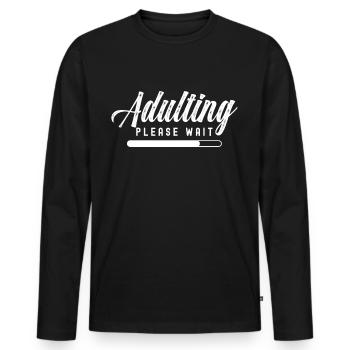 Grandir s’il vous plaît attendre la puberté d’anniversaire - T-shirt manches longues Premium bio Homme - noir - Devant - Nico (187cm)