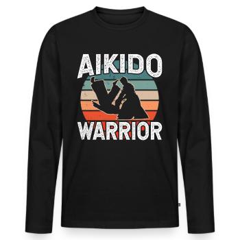 Aikido Guerrier Combattant Arts Martiaux Arts Martiaux Arts Martiaux - T-shirt manches longues Premium bio Homme - noir - Devant - Nico (187cm)