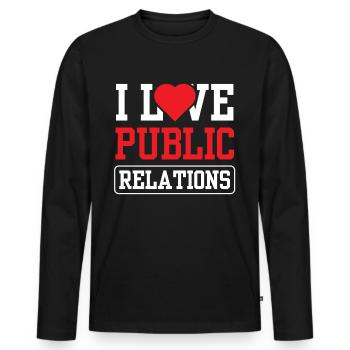 Ich Liebe Public Relations Job Beruf PR - Männer Premium Bio Langarmshirt - Schwarz - Vorne - Nico (187cm)
