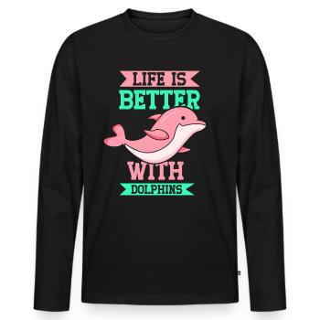 Das Leben Ist Besser Mit Delfinen Delfine Delfin - Männer Premium Bio Langarmshirt - Schwarz - Vorne - Nico (187cm)
