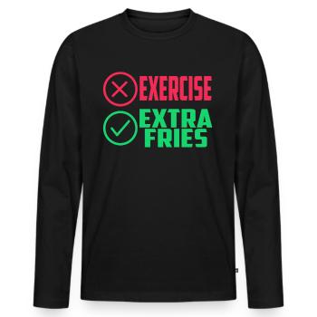 Übung Extra Pommes Exercise Extra Fries Fitness - Männer Premium Bio Langarmshirt - Schwarz - Vorne - Nico (187cm)