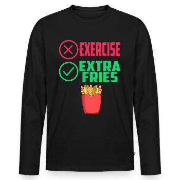 Übung Extra Pommes Exercise Extra Fries Fitness - Männer Premium Bio Langarmshirt - Schwarz - Vorne - Nico (187cm)