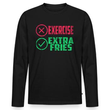 Übung Extra Pommes Exercise Extra Fries Fitness - Männer Premium Bio Langarmshirt - Schwarz - Vorne - Nico (187cm)