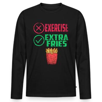 Übung Extra Pommes Exercise Extra Fries Fitness - Männer Premium Bio Langarmshirt - Schwarz - Vorne - Nico (187cm)