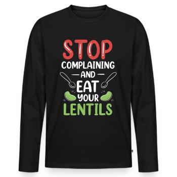Stop Whining And Eat Your Lens Lens - Men's Premium Organic Long Sleeve Shirt - black - Front - Nico (187cm)