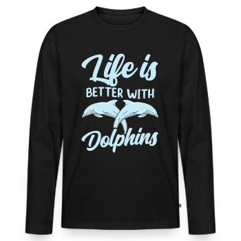 Das Leben Ist Besser Mit Delfinen Delfine Delfin - Männer Premium Bio Langarmshirt - Schwarz - Vorne - Nico (187cm)