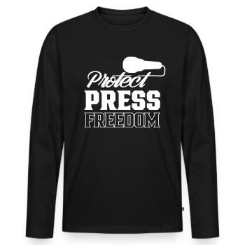 Protège la liberté de la presse Journaliste Loi sur la presse - T-shirt manches longues Premium bio Homme - noir - Devant - Nico (187cm)