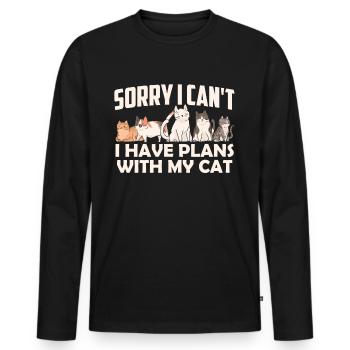 Malheureusement, je ne peux pas avoir de plans avec mon chat - T-shirt manches longues Premium bio Homme - noir - Devant - Nico (187cm)