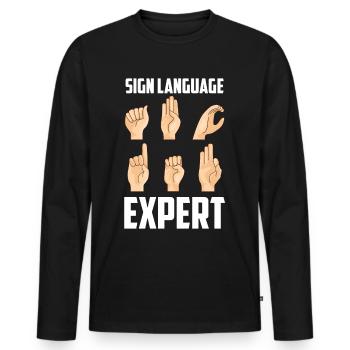 Gebärdensprache Experte Awareness Gebärden Gestik - Männer Premium Bio Langarmshirt - Schwarz - Vorne - Nico (187cm)
