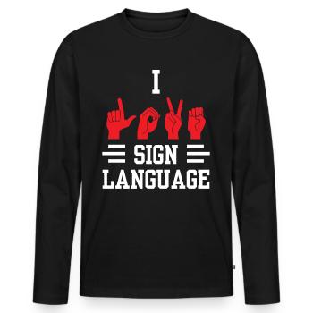 Ich Liebe Gebärdensprache Gebärden Awareness - Männer Premium Bio Langarmshirt - Schwarz - Vorne - Nico (187cm)