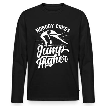 Personne ne s’en soucie Sauter plus haut Saut en hauteur - T-shirt manches longues Premium bio Homme - noir - Devant - Nico (187cm)
