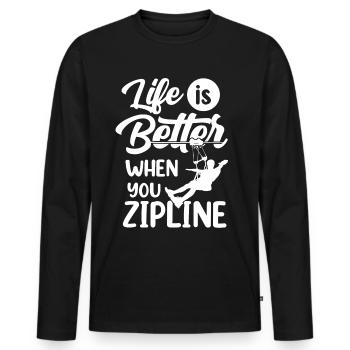 Das Leben Ist Besser Wenn Man Zipline Fährt Sport - Männer Premium Bio Langarmshirt - Schwarz - Vorne - Nico (187cm)