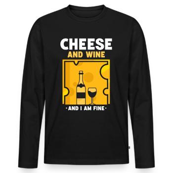 Fromage et vin et je suis bien chers amoureux - T-shirt manches longues Premium bio Homme - noir - Devant - Nico (187cm)