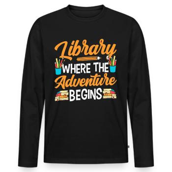 Bibliothek Wo Das Abenteuer Beginnt Bibliothekar - Männer Premium Bio Langarmshirt - Schwarz - Vorne - Nico (187cm)
